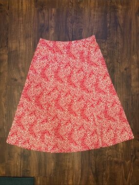 LOFT Red and White Patterned Midi Skirt